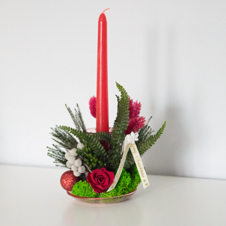 Lumânare rosie decorativă plante naturale stabilizate [2]