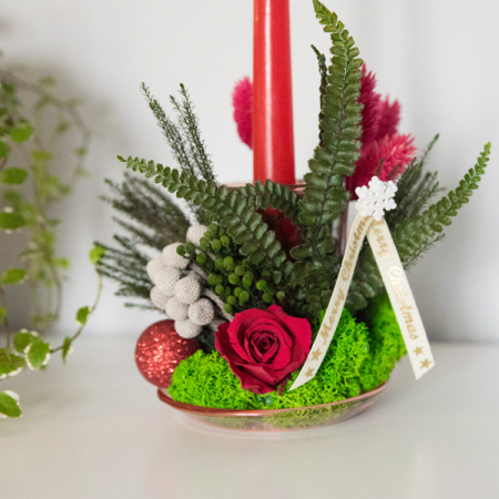 Lumânare rosie decorativă plante naturale stabilizate [1]