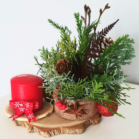 Decorațiuni pentru Sărbători - Aranjament decorativ mic cu lumânare