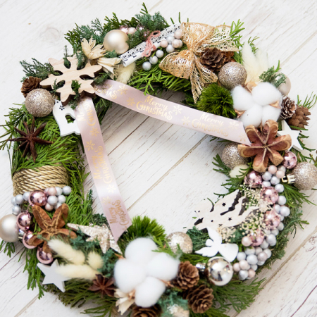 Coronita decorativa cu globulete si plante naturale 30cm [2]