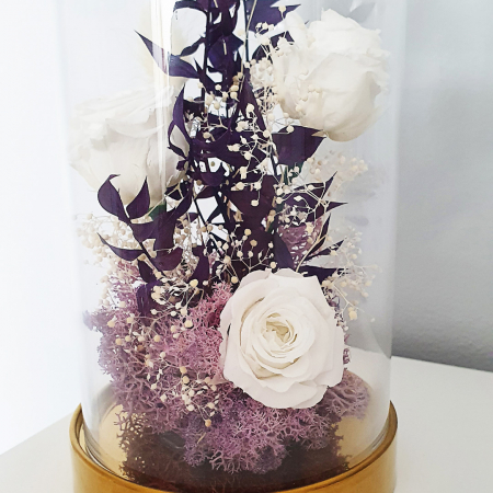 Aranjament floral plante stabilizate Cupolă trandafiri albi criogenați DecoTerrarium [1]