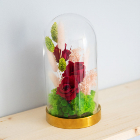 Aranjamente plante stabilizate - Aranjament floral plante stabilizate Cupolă trandafiri criogenați DecoTerrarium