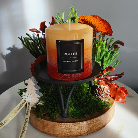 Lumânare decorativă rotundă 15cm, plante stabilizate [2]