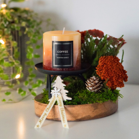 Decorațiuni pentru Sărbători - Lumânare decorativă rotundă 15cm, plante stabilizate