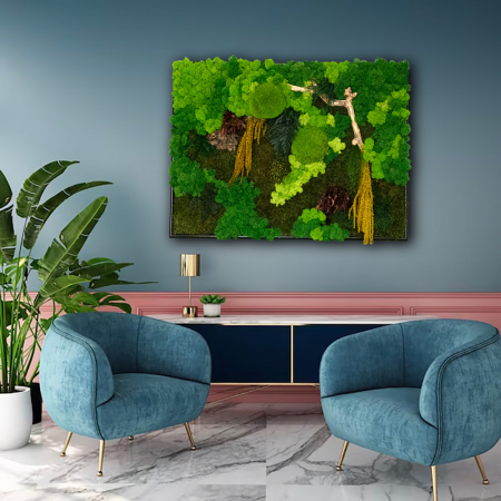 Panouri decorative cu licheni - Panou decorativ cu licheni si plante stabilizate peisaj "Padure" 72x52 cm