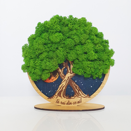 Aranjamente plante stabilizate - Tablou cu licheni stabilizați "Copacul vietii sub luna "