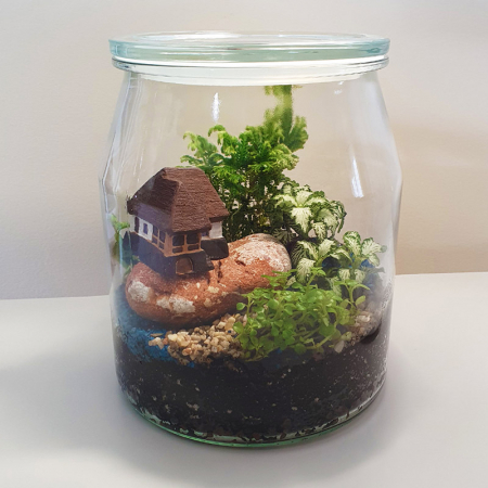 Terariu în vas de sticlă închis "Cabană pe stâncă" DecoTerrarium [1]