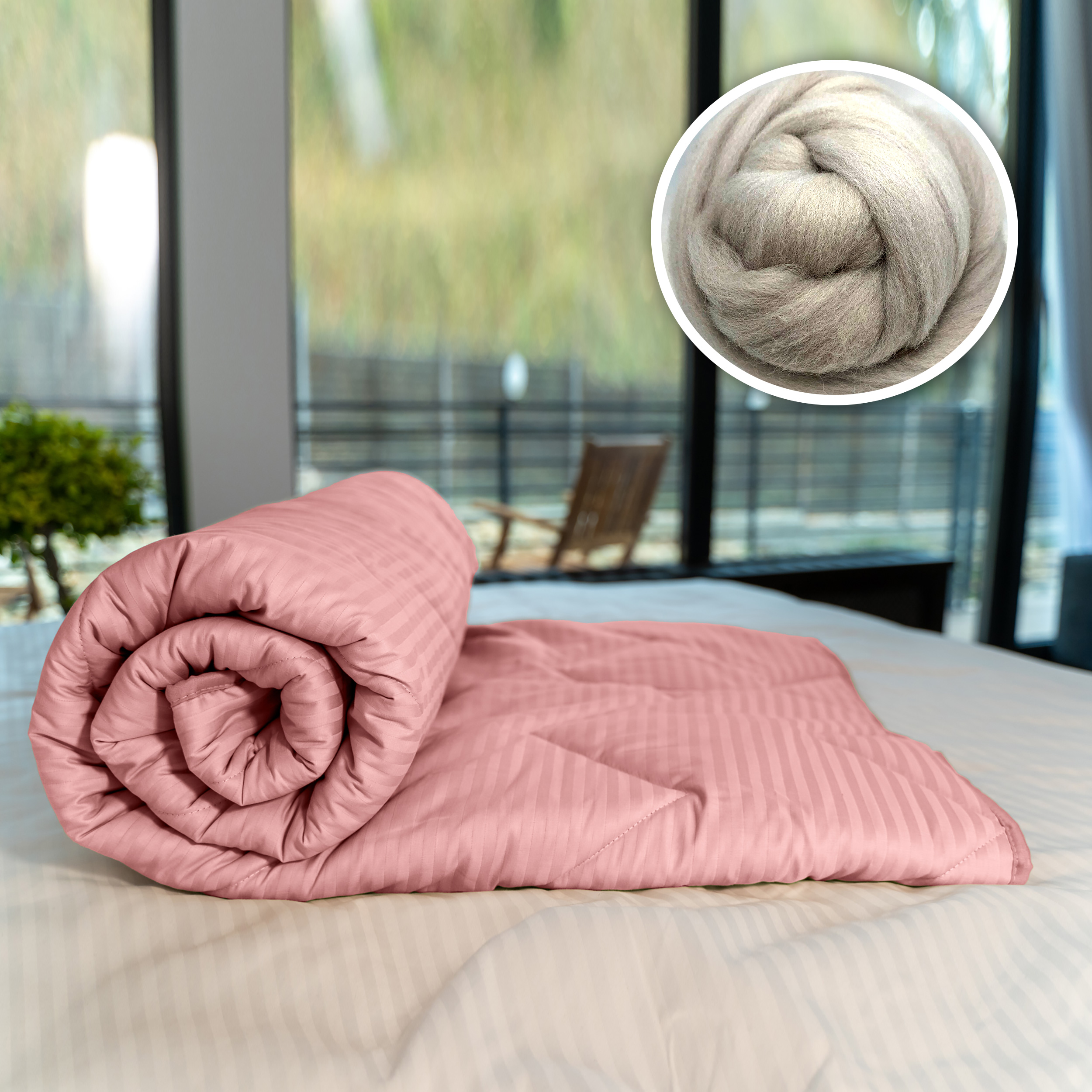 Pucioasa - Pilota matlasata lana Damasc 100% Natural - iarna (Pudra) - 140cm x 210cm