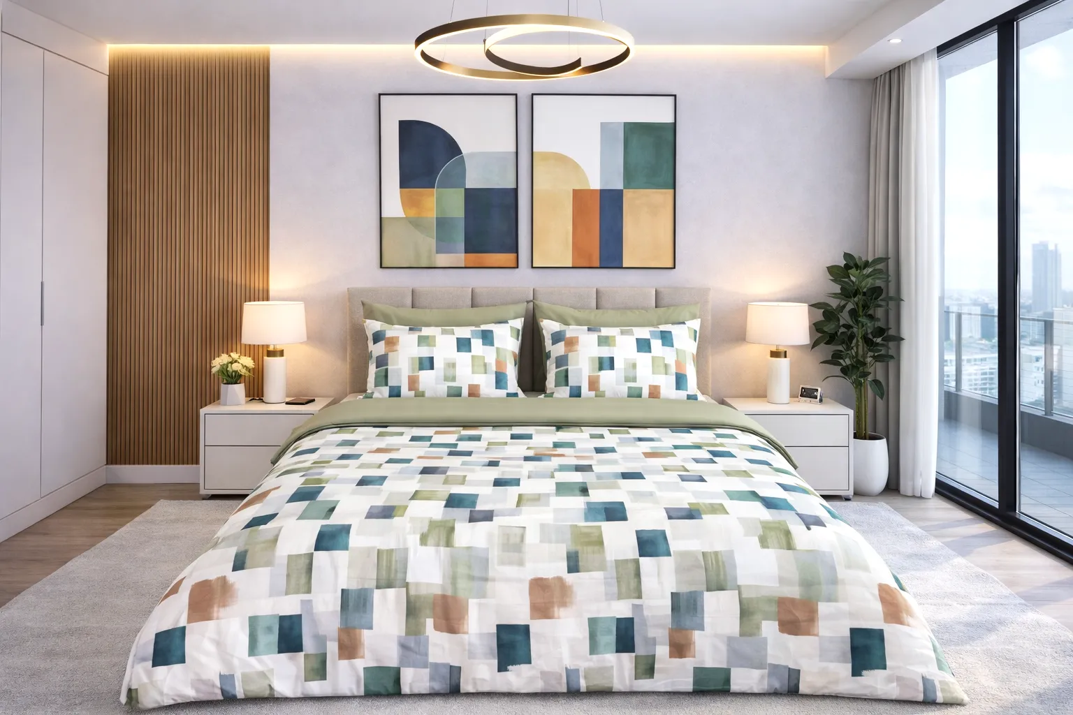 Lenjerii de pat - Lenjerie de pat Cotton Pro 100% bumbac - imprimare digitala (Sage Rhythm) - Marime: King size