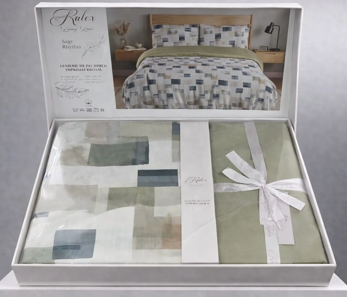 Lenjerie de pat Cotton Pro 100% bumbac - imprimare digitala (Sage Rhythm) - Marime: King size [3]
