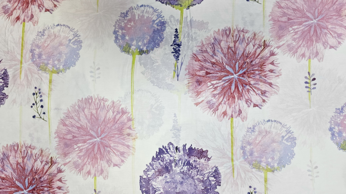 Bumbac dublu satinat alb cu papadii mov [3]