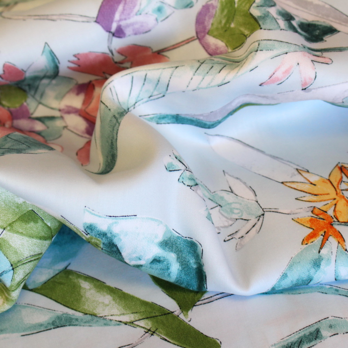 Bumbac dublu satinat mint cu flori si frunze [3]