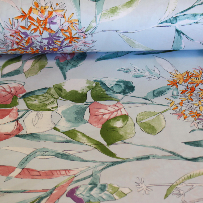 Bumbac dublu satinat mint cu flori si frunze [2]