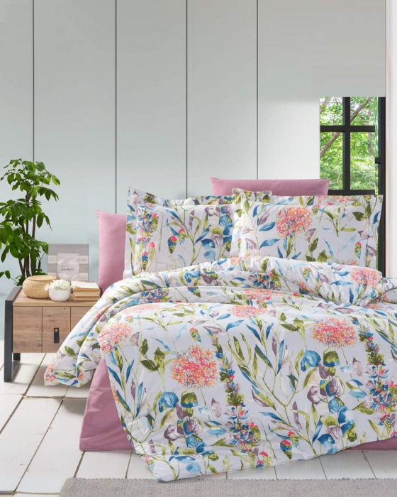 Bumbac dublu satinat mint cu flori si frunze [4]