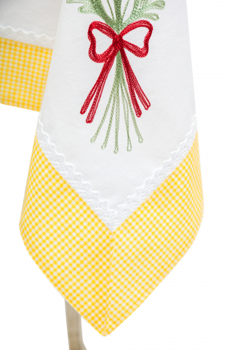 Față de masă brodată, bumbac 100%, 140x240cm, bordură galbenă [3]