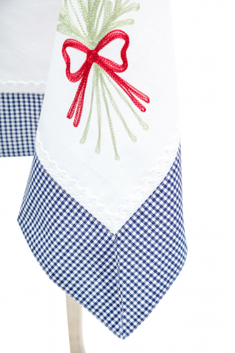 Față de masă brodată, bumbac 100%, 140x180cm, bordură albastră [3]