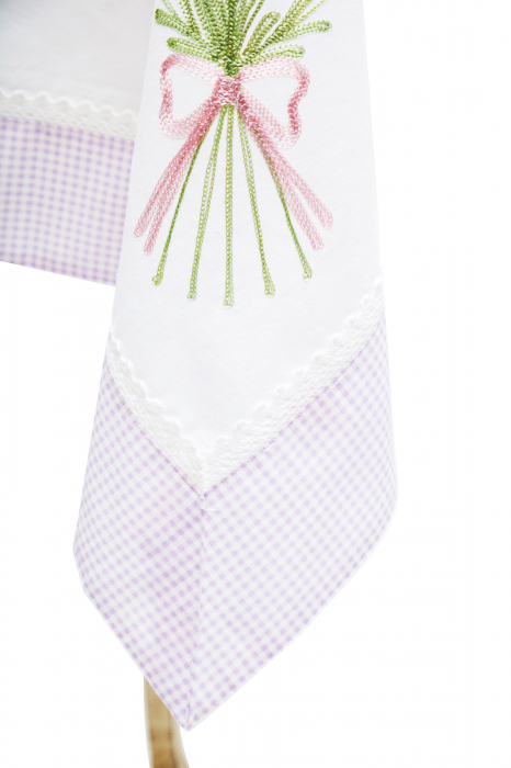 Față de masă brodată, bumbac 100%, 140x240cm, bordură lila [3]