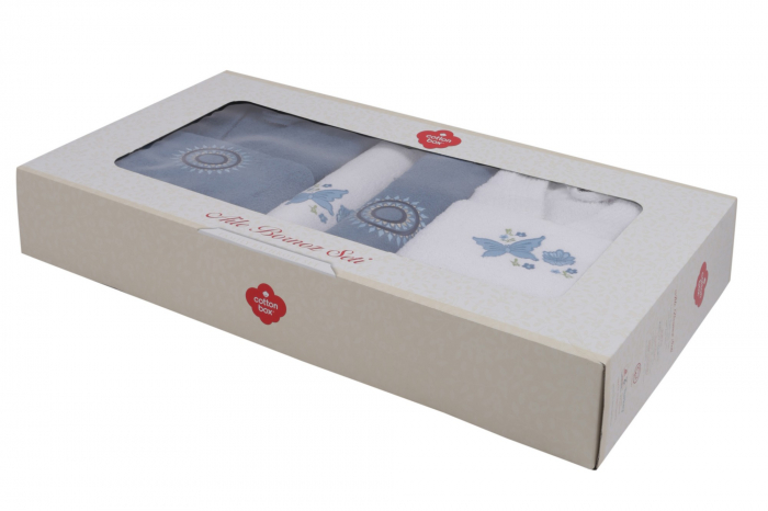 Set 4 prosoape si 2 halate de baie, Cotton Box, Nakıslı Aile - Blue, White v1 [5]