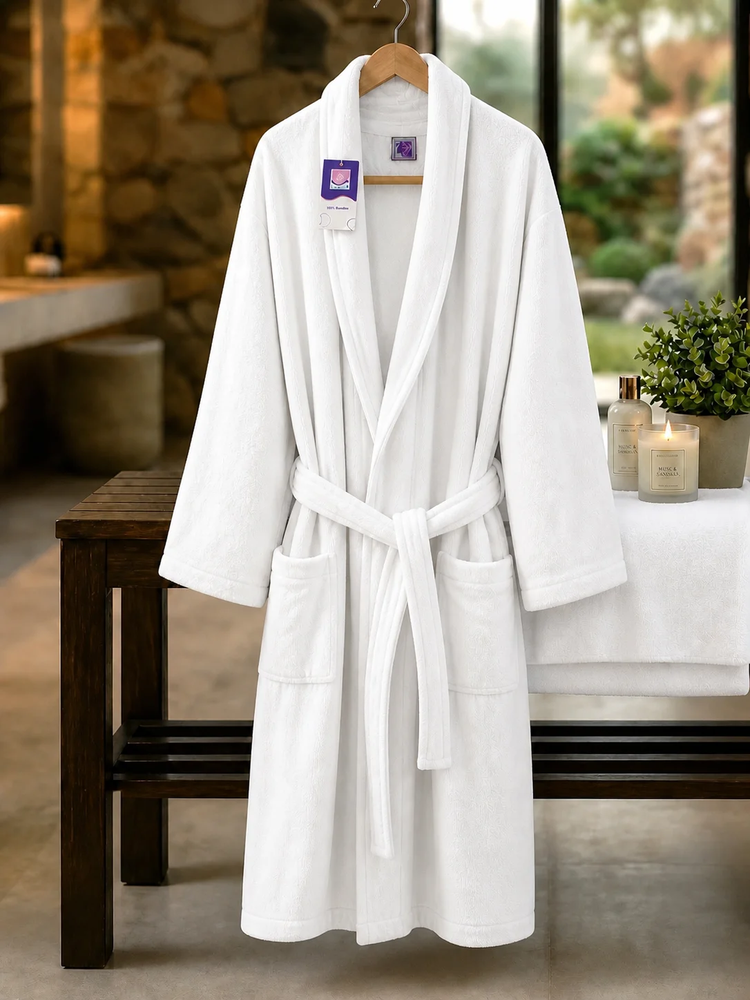 HALAT DE BAIE VELUR 100% BUMBAC (Alpine White) - Marime: XXL [2]