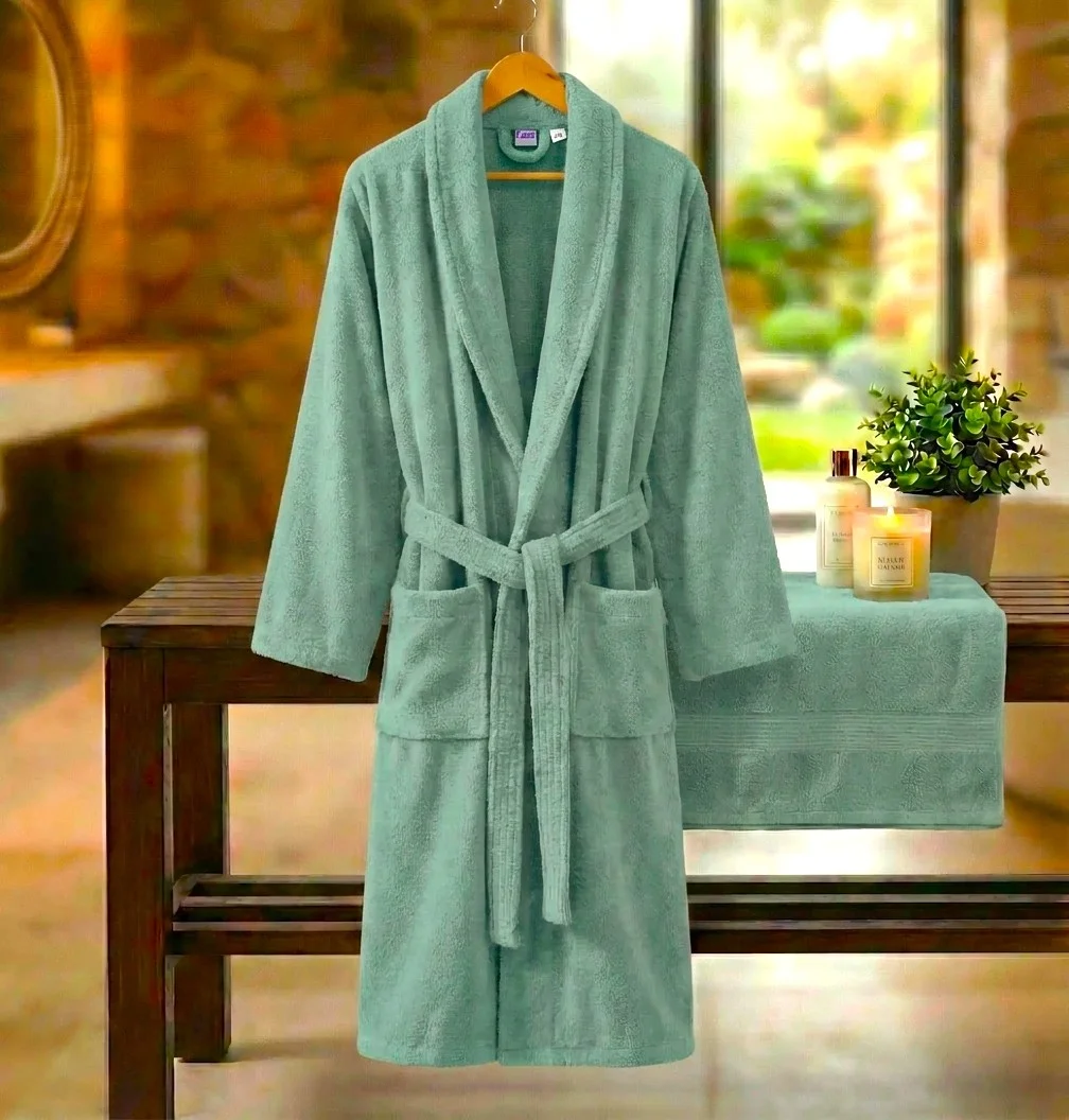 HALAT DE BAIE VELUR 100% BUMBAC (Mint Whisper) - Marime: XXL [2]