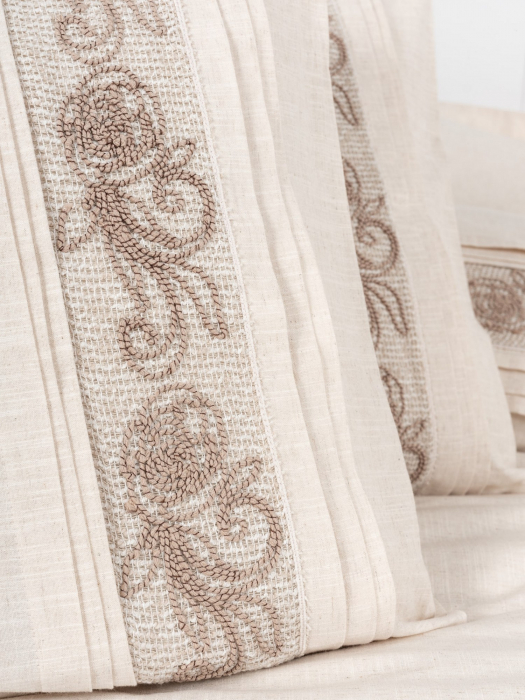 Lenjerie de pat brodata, 6 piese, bumbac si in, Cotton Box, Floro [3]