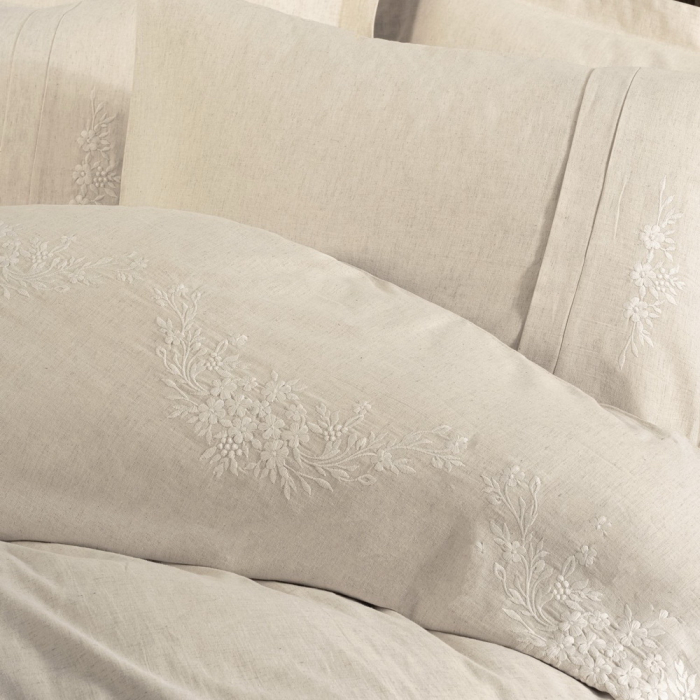 Lenjerie de pat brodata, 6 piese, bumbac si in, Cotton Box, Forbes [2]