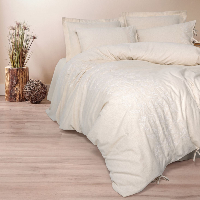 Lenjerie de pat brodata, 6 piese, bumbac si in, Cotton Box, Kivora [1]