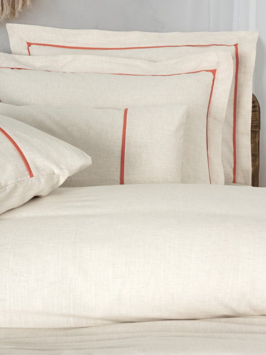 Lenjerie de pat brodata, 6 piese, bumbac si in, Cotton Box, Banded - Orange [2]