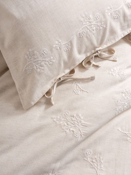 Lenjerie de pat brodata, 6 piese, bumbac si in, Cotton Box, Esmira [4]