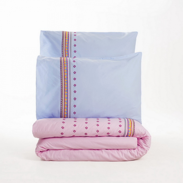 Lenjerie de pat cu broderie, 6 piese, bumbac 100%, Cotton Box, Tatum - Blue [3]