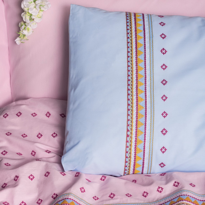 Lenjerie de pat cu broderie, 6 piese, bumbac 100%, Cotton Box, Tatum - Blue [2]