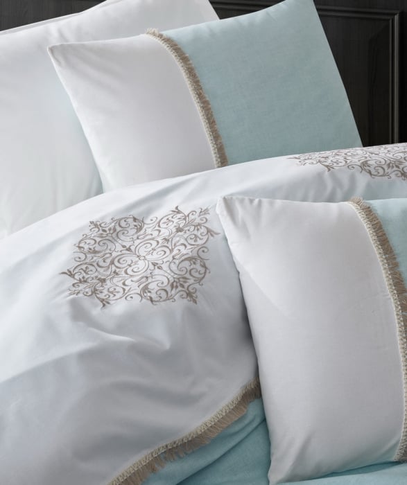 Lenjerie de pat cu broderie, 6 piese, bumbac 100%, Cotton Box, Carel - Mint [2]