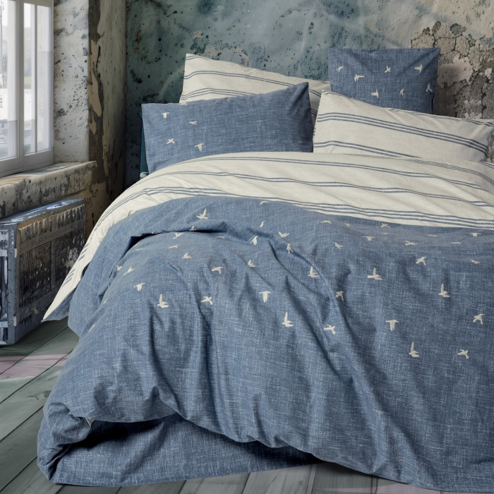 Lenjerie de pat cu broderie, 6 piese, bumbac 100%, Cotton Box, Ceria - Dark Blue [1]