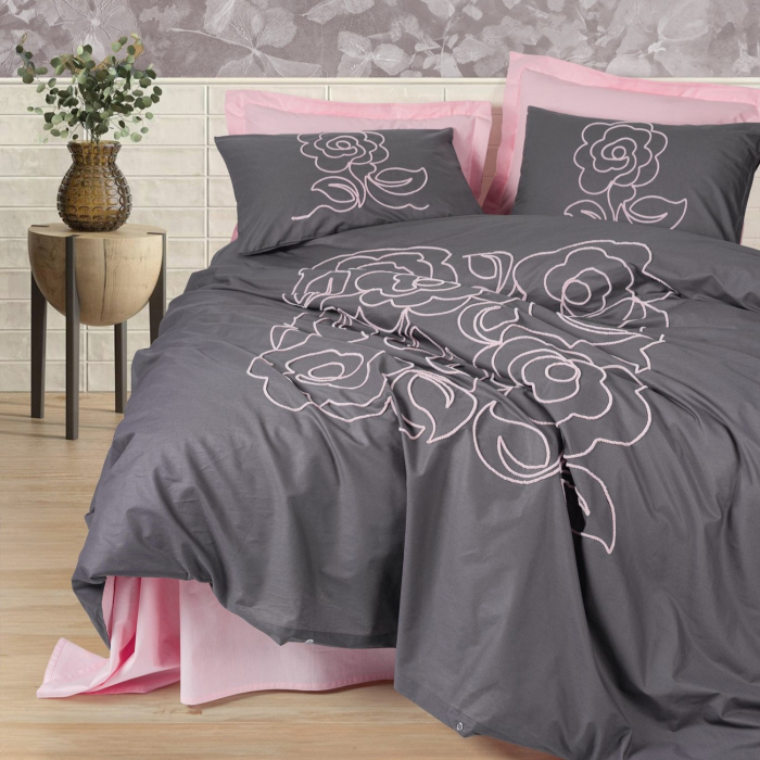 Lenjerie de pat cu broderie, 6 piese, bumbac 100%, Cotton Box, Primula - Pink [1]