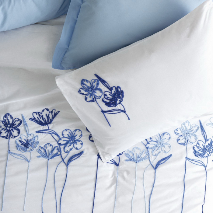 Lenjerie de pat cu broderie, 6 piese, bumbac 100%, Cotton Box, Onella - Blue [2]