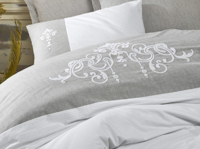 Lenjerie de pat cu broderie, 6 piese, bumbac 100%, Cotton Box, Adel - Grey [2]