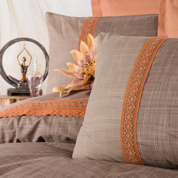 Lenjerie de pat cu dantelă, 6 piese, bumbac 100%, Cotton Box, Hazel - Tile Red [2]