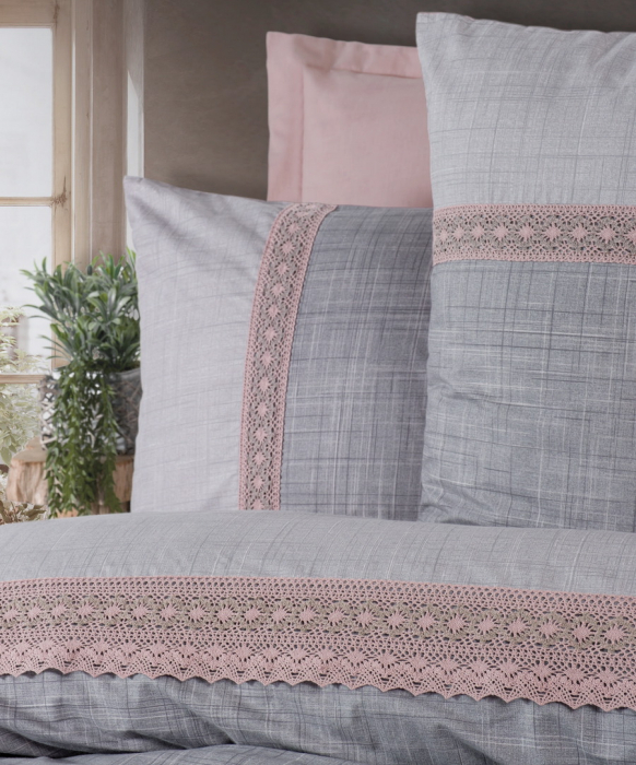 Lenjerie de pat cu dantelă, 6 piese, bumbac 100%, Cotton Box, Hazel - Dusty Rose [2]