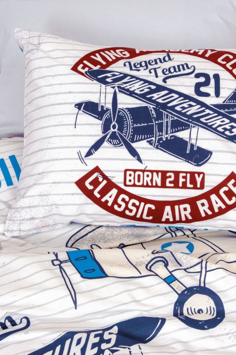 Lenjerie de pat cu elastic, o persoana, bumbac 100%, Cotton Box, Flying v2 - Grey [2]