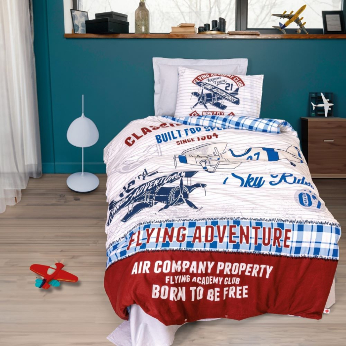 Lenjerie de pat cu elastic, o persoana, bumbac 100%, Cotton Box, Flying v2 - Grey [1]