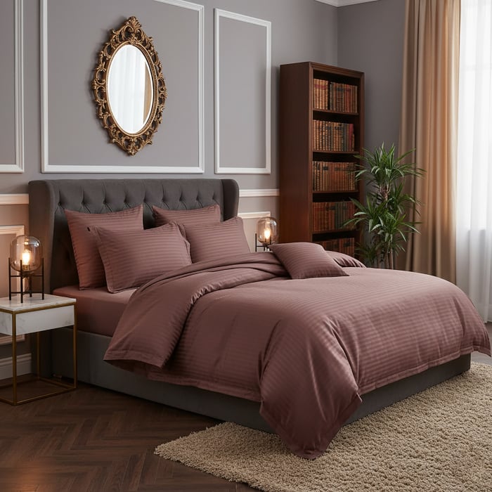 Lenjerie de pat damasc, bumbac 100%, Ralex Pucioasa, Maron [1]