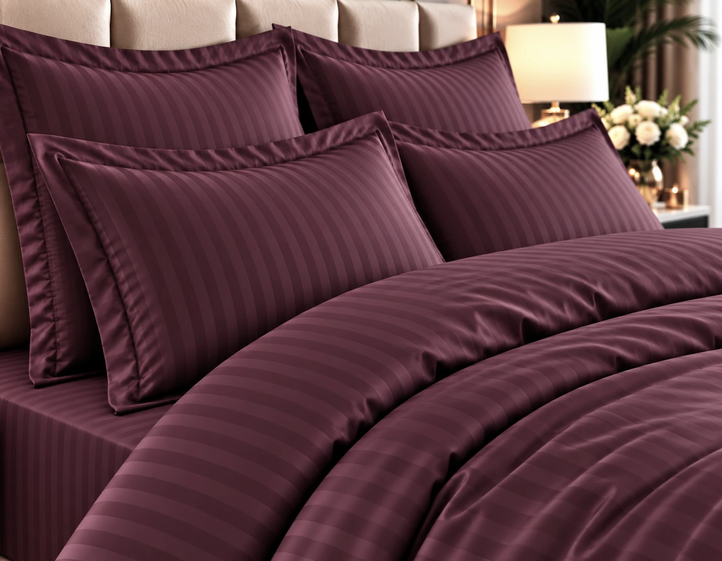 Lenjerie de pat Damasc HORECA - BURGUNDI - dunga 1cm - Marime: king size [3]