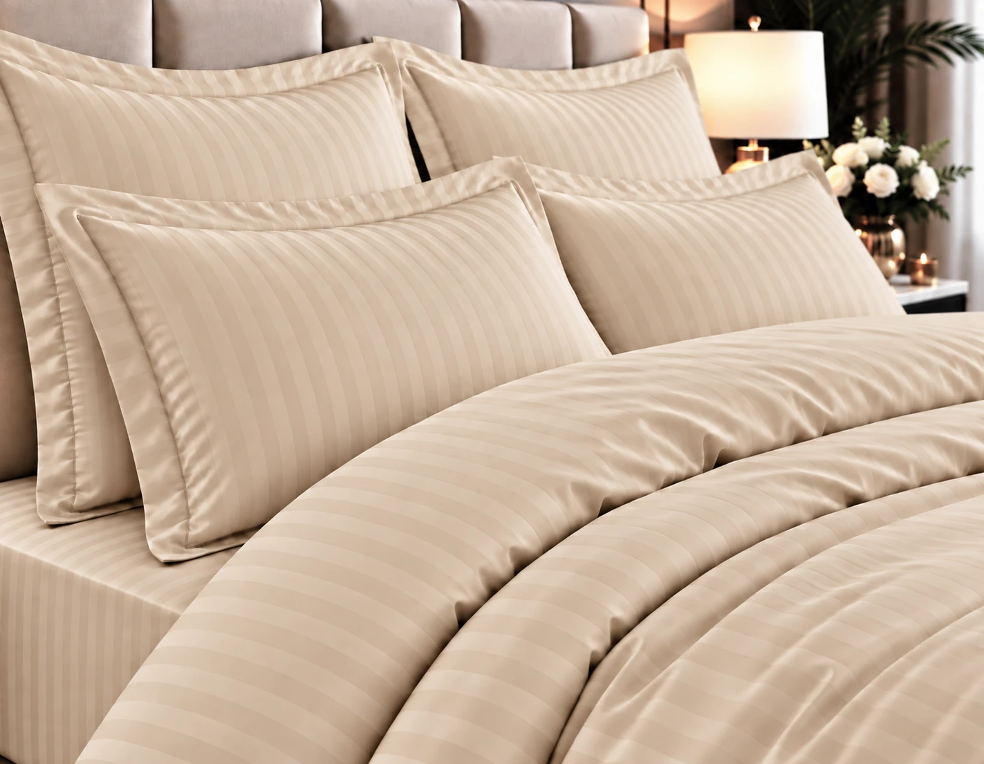Lenjerie de pat Damasc HORECA - CAPUCINO - dunga 1cm - Marime: king size [3]