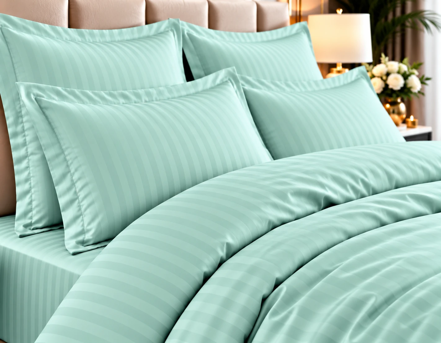 Lenjerie de pat Damasc HORECA - MINT - dunga 1cm - Marime: king size [3]