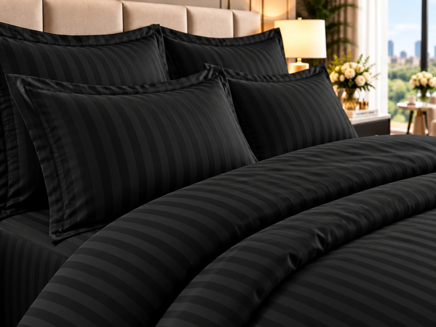 Lenjerie de pat Damasc HORECA - NEGRU - dunga 1cm - Marime: king size [3]