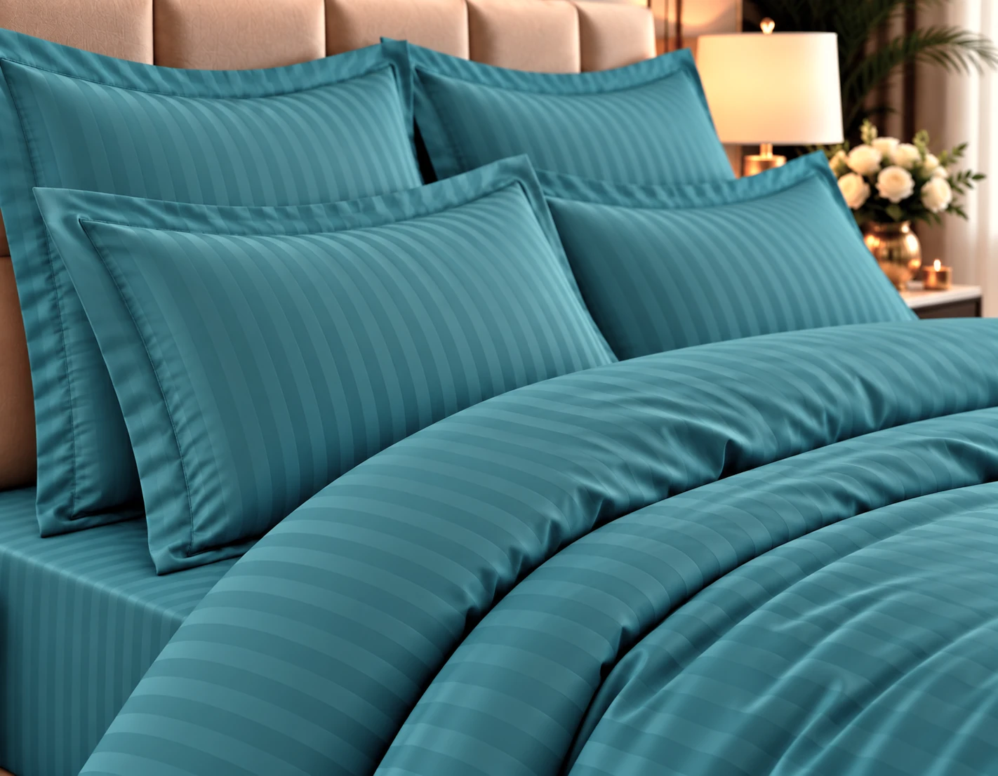 Lenjerie de pat Damasc HORECA - TURKOAZ - dunga 1cm - Marime: king size [3]