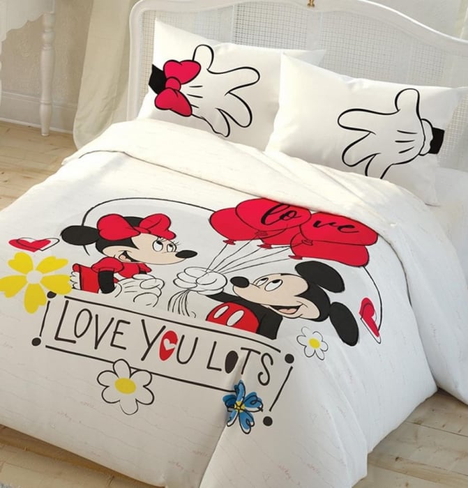 Lenjerie de pat, două persoane, bumbac 100%, TAC, Disney Minnie Mickey Love you lots [2]