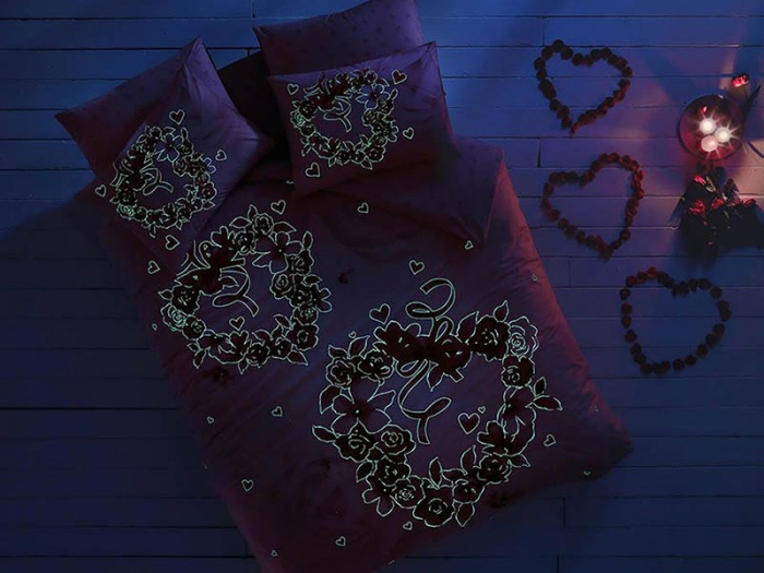 Lenjerie de pat dublu fluorescentă, bumbac 100% ranforce, TAC, Roses [2]