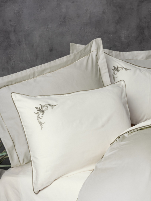 Lenjerie de pat Elite satin  brodată, 6 piese, bumbac 100%, Cotton Box, Teresa - Beige [2]