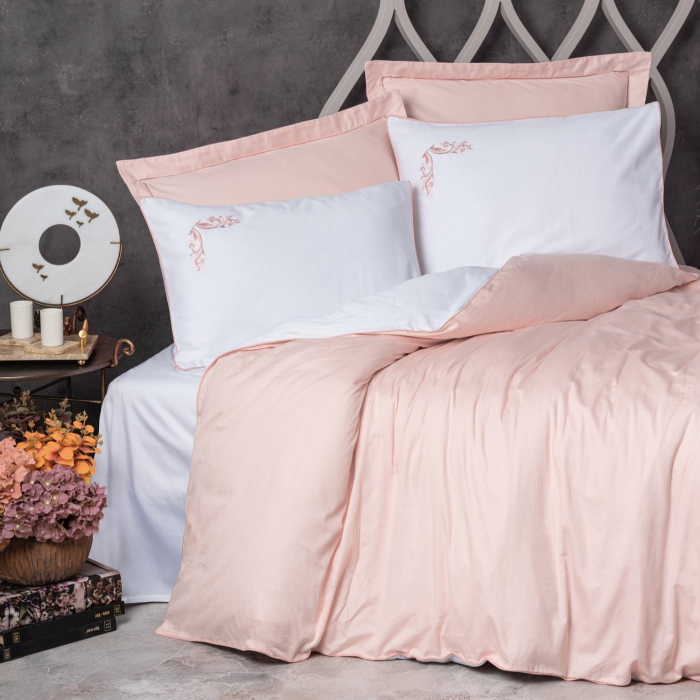 Lenjerie de pat Elite satin  brodată, 6 piese, bumbac 100%, Cotton Box, Melinda - Pink [1]